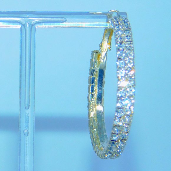 Rhinestone & Gold Crystal Hoop Earrings NEW! - Picture 3 of 7